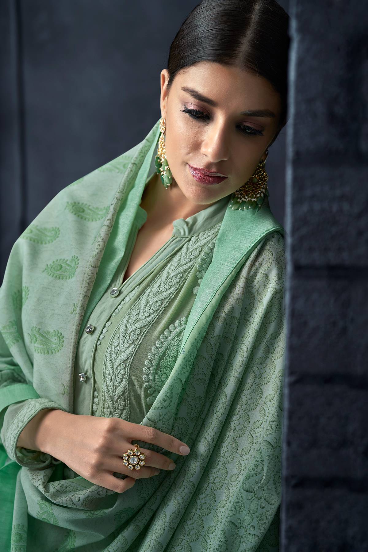 Green Georgette Lakhnavi Straight Suit