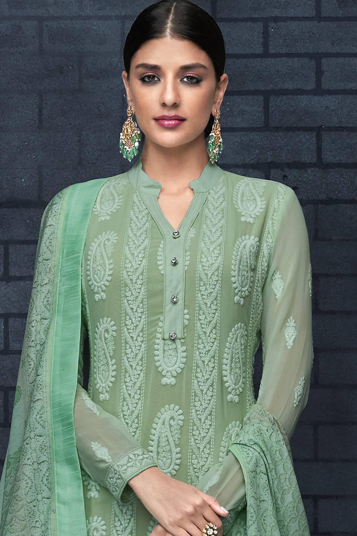 Green Georgette Lakhnavi Straight Suit