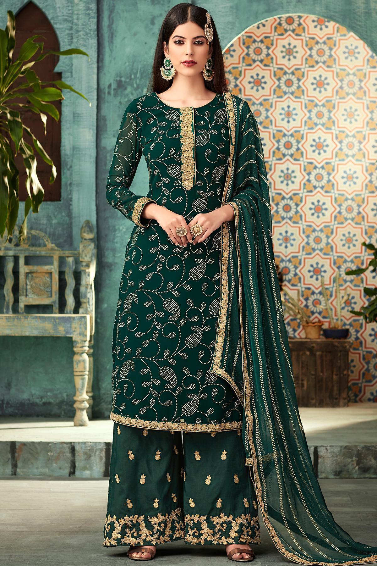 Green Georgette Party Wear Palazzo Suit