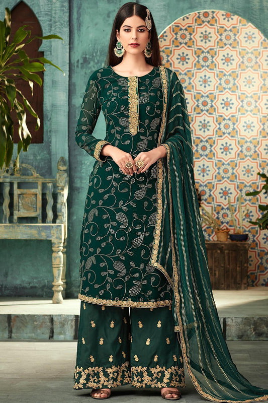 Green Georgette Party Wear Palazzo Suit