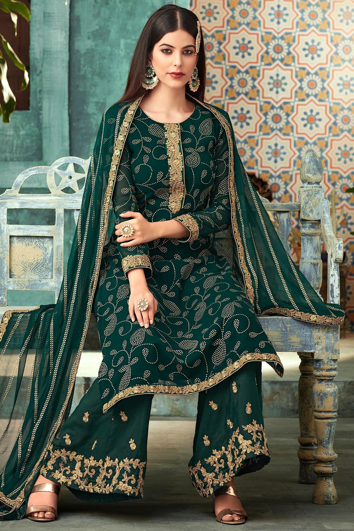 Green Georgette Party Wear Palazzo Suit