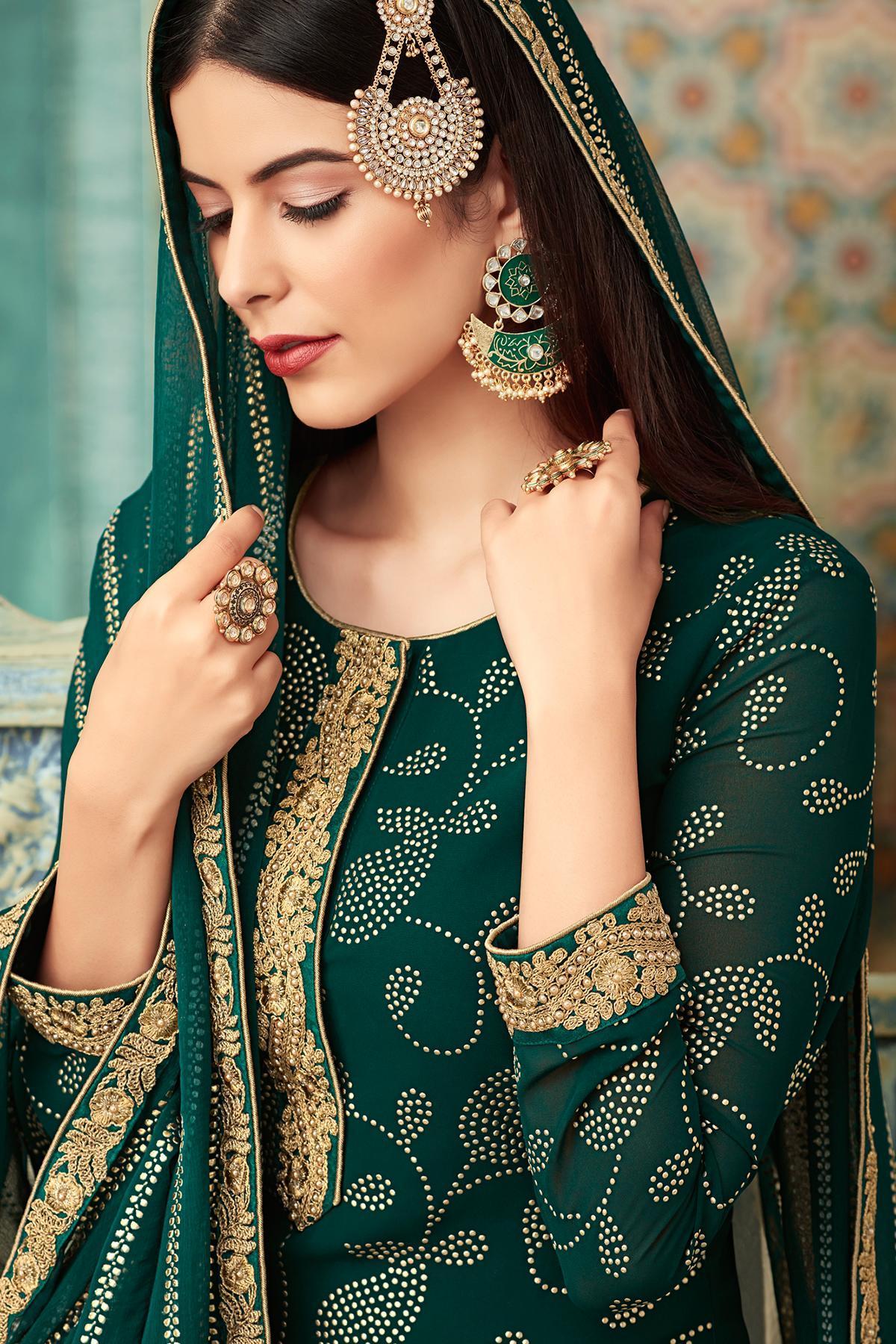 Green Georgette Party Wear Palazzo Suit