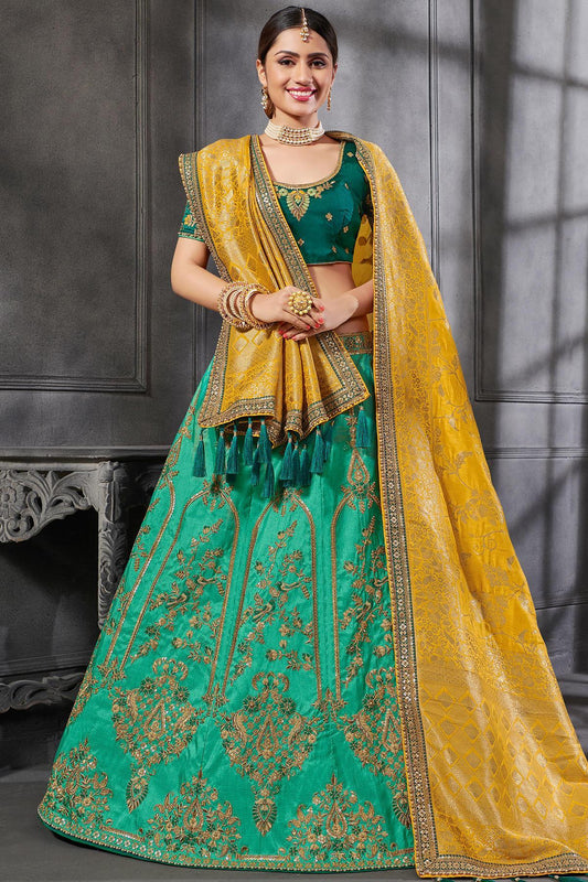 Green Party Wear Silk Lehenga Choli