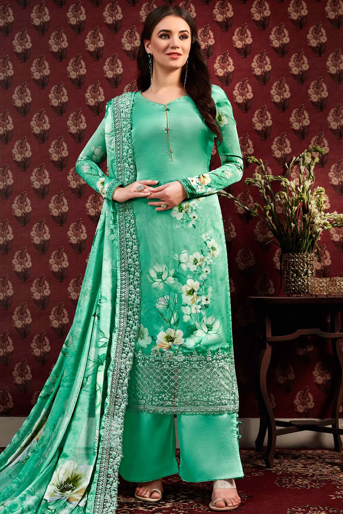 Green Printed Casual Straight Cut Suit