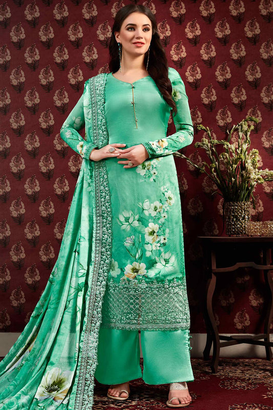 Green Printed Casual Straight Cut Suit