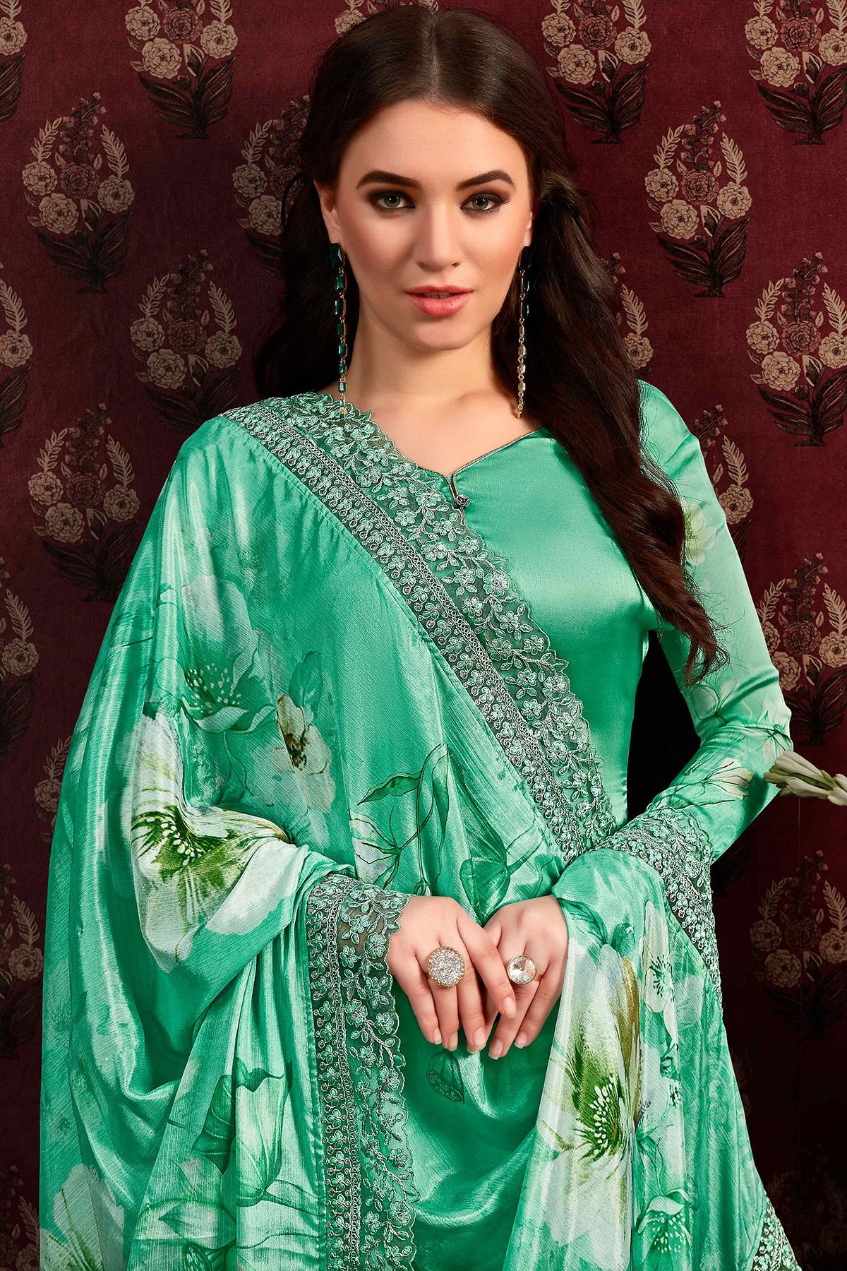 Green Printed Casual Straight Cut Suit