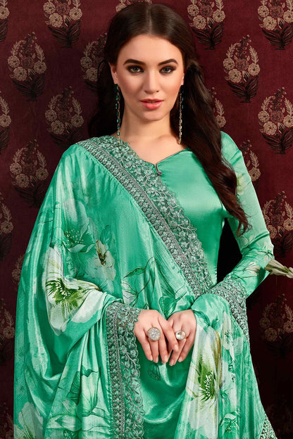 Green Printed Casual Straight Cut Suit