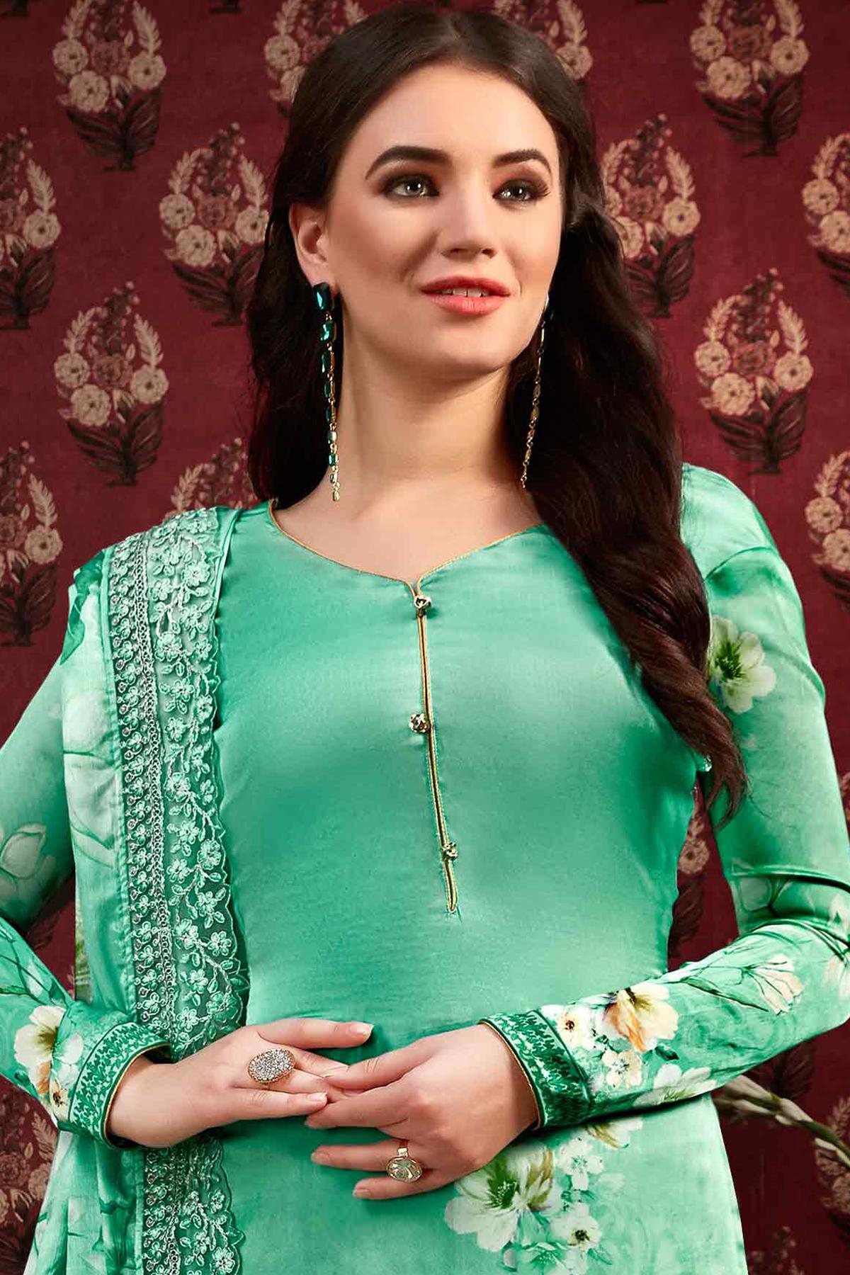 Green Printed Casual Straight Cut Suit