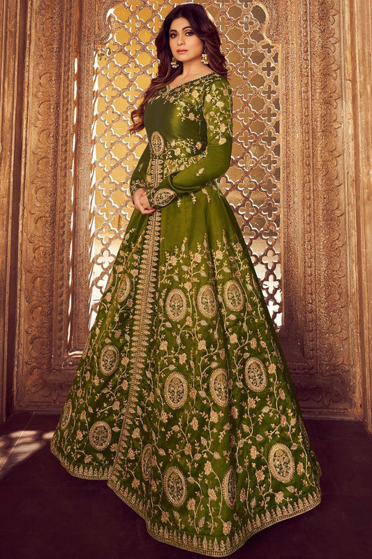 Green Silk Party Wear Anarkali Suit