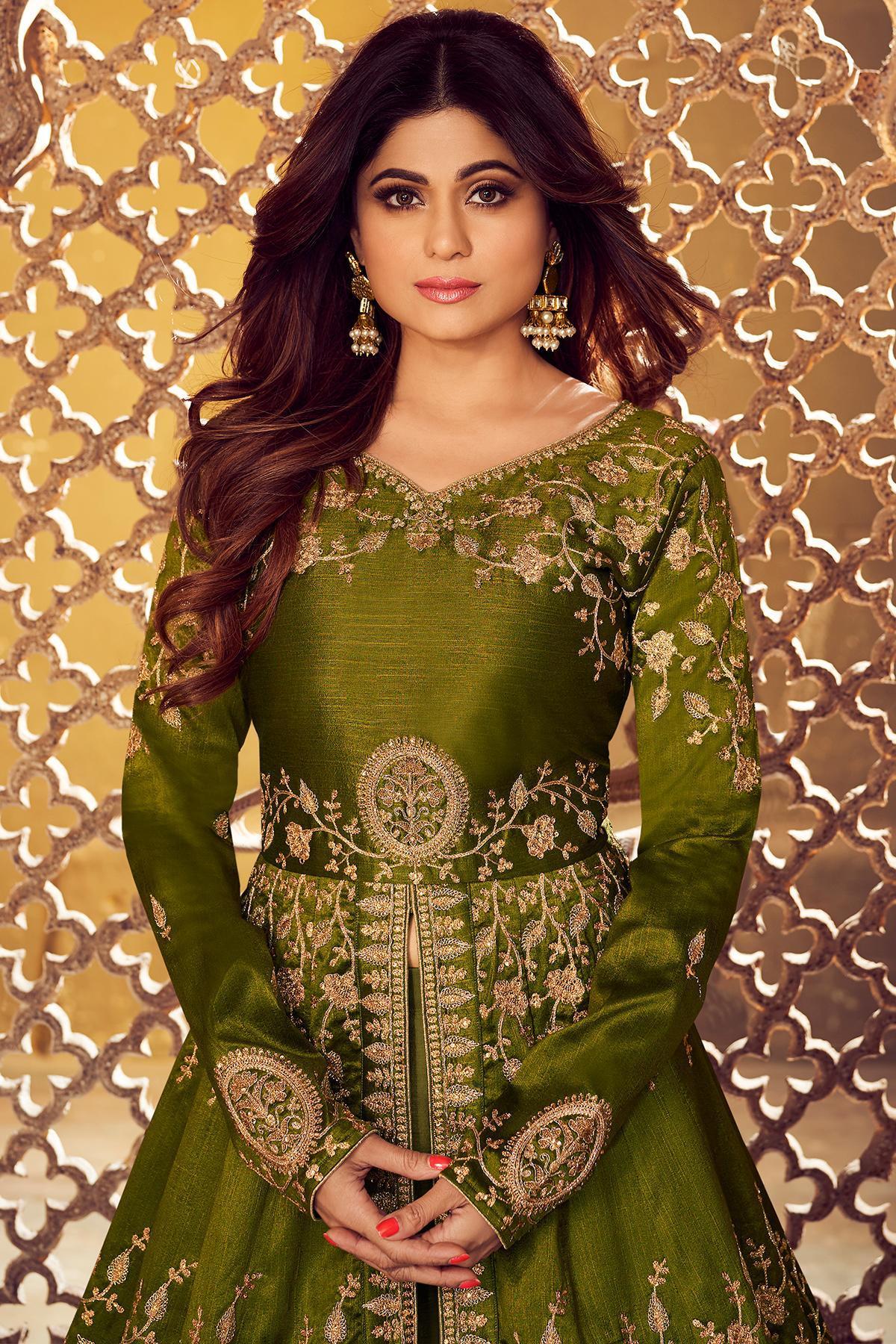 Green Silk Party Wear Anarkali Suit
