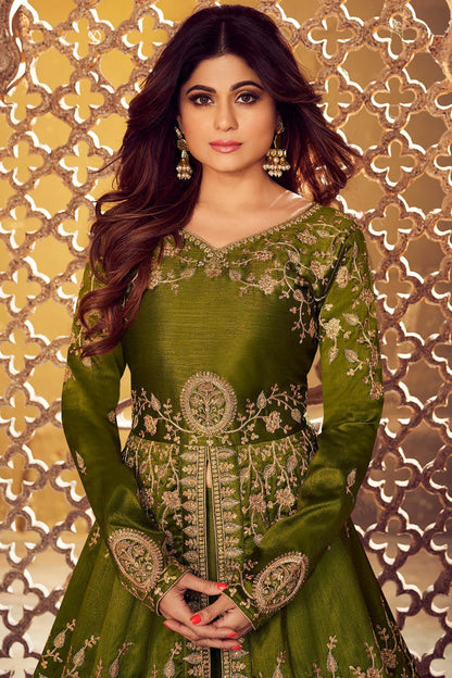 Green Silk Party Wear Anarkali Suit