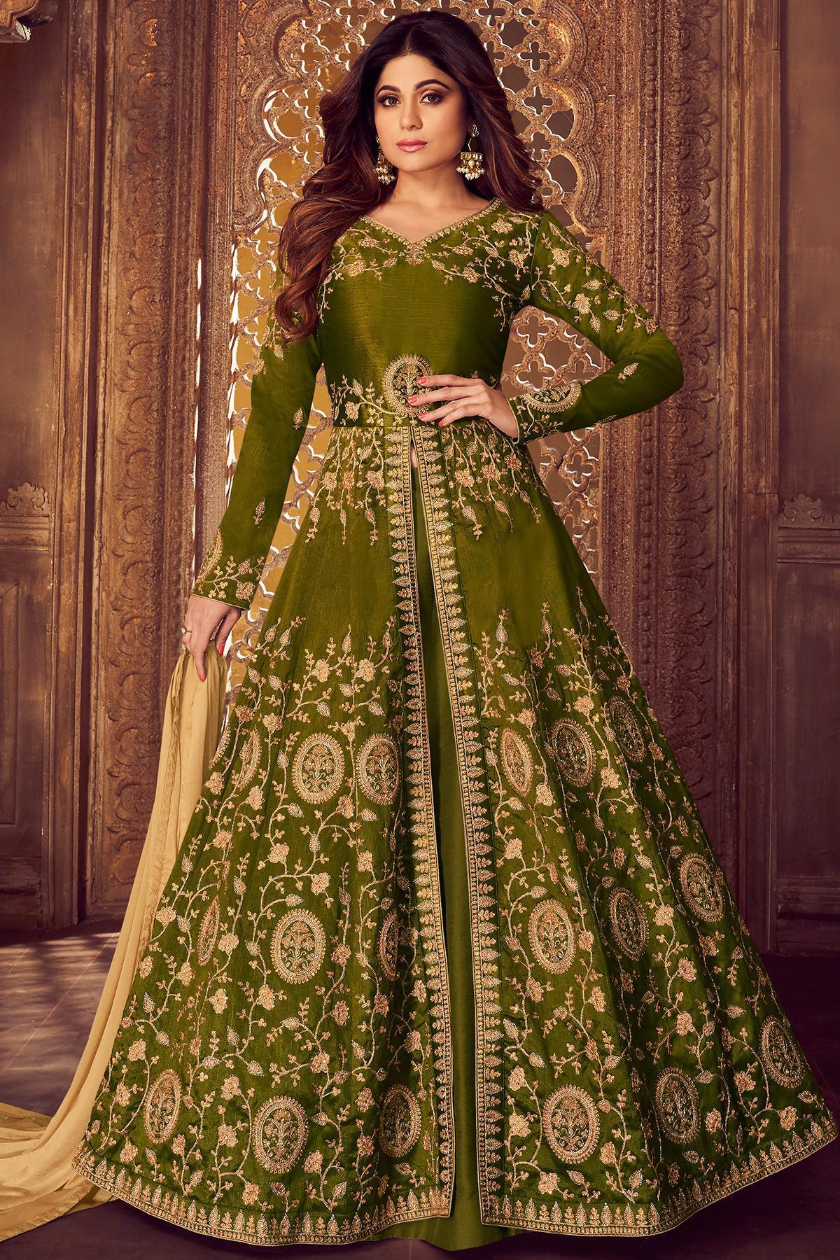 Green Silk Party Wear Anarkali Suit