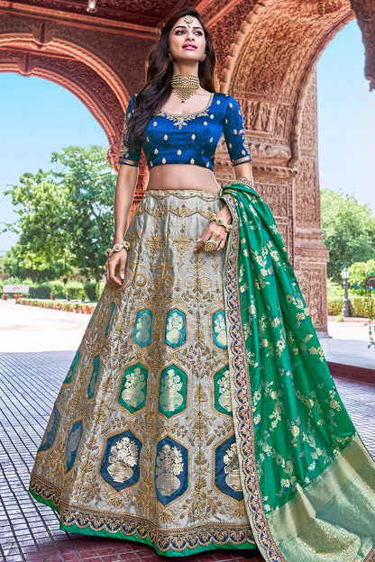 Grey and Blue Wedding Lehenga Choli Set