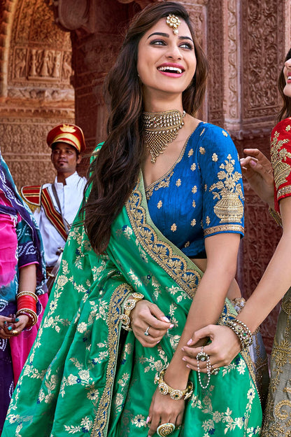 Grey and Blue Wedding Lehenga Choli Set