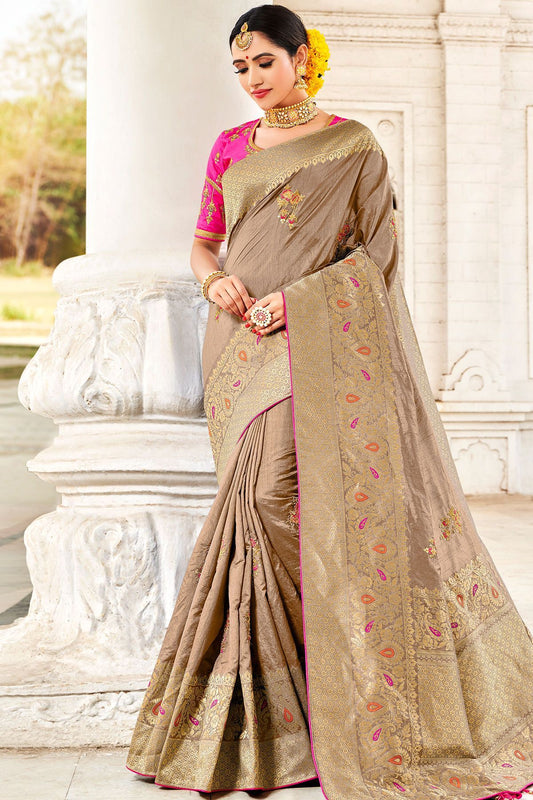Grey and Pink Designer Fancy Fabric Sari