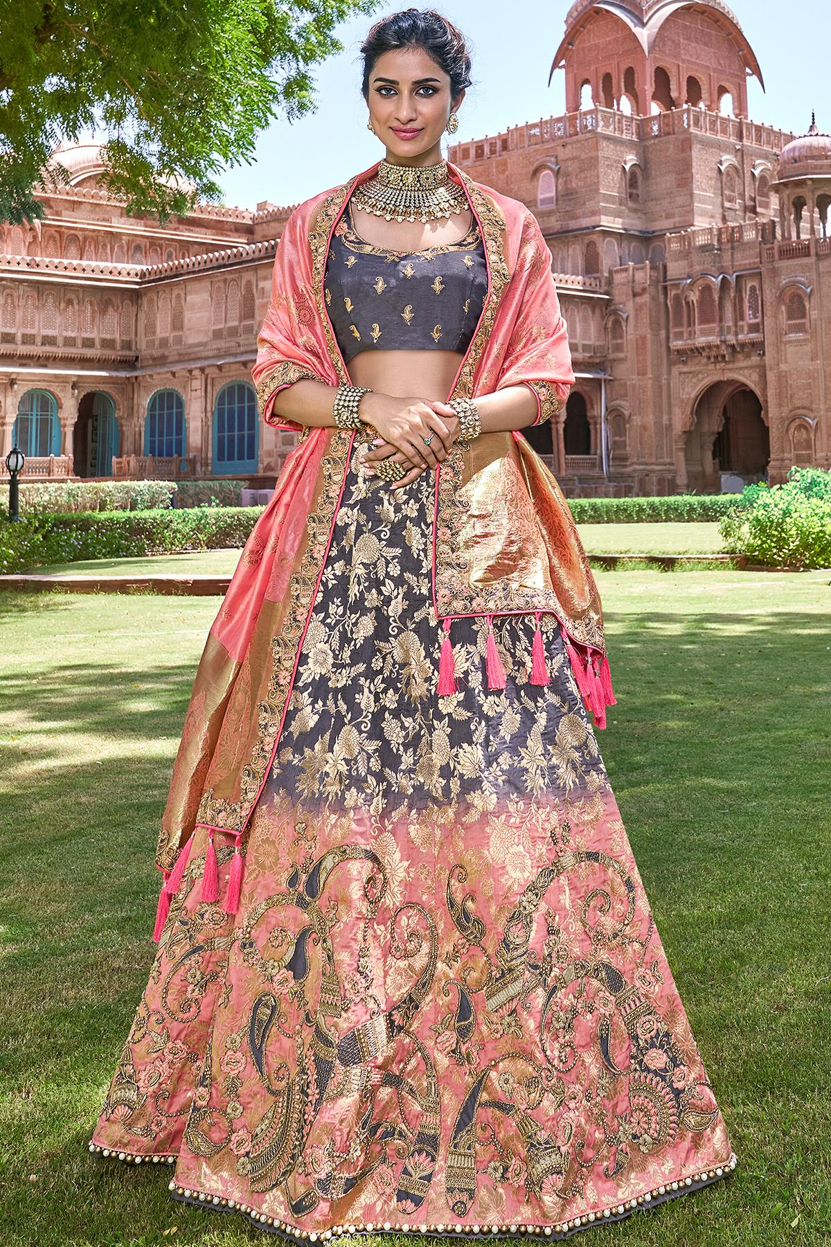 Grey and Pink Wedding Lehenga Choli Set