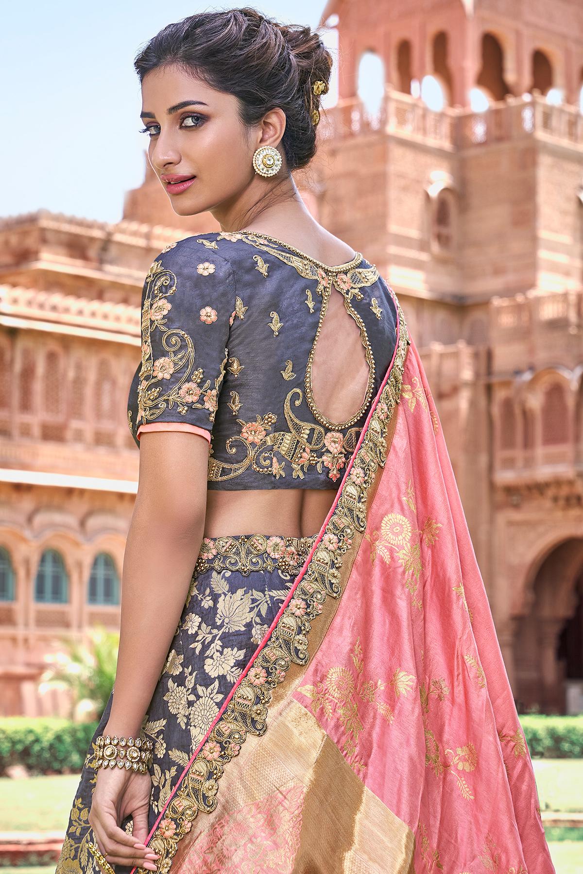 Grey and Pink Wedding Lehenga Choli Set