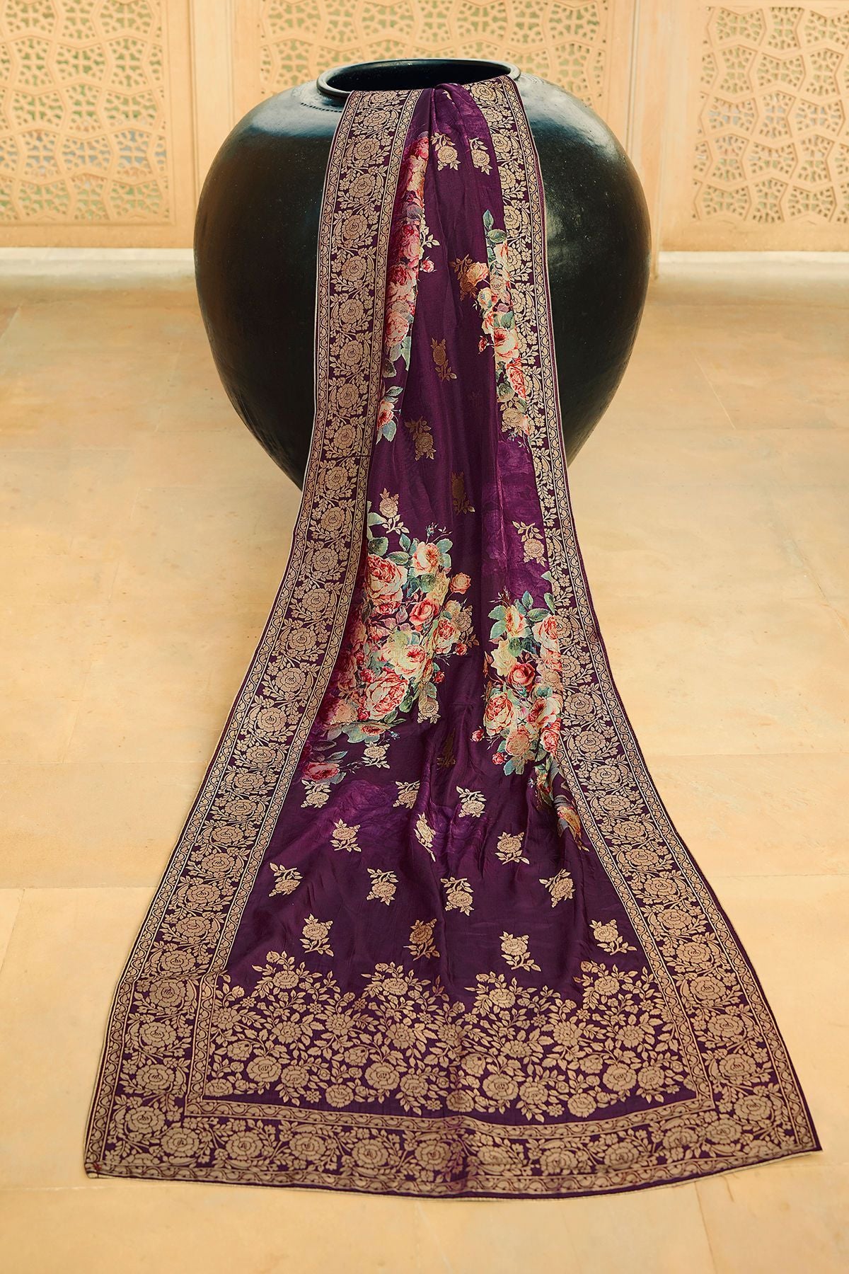 Grey and Purple Georgette Casual Straight Suit