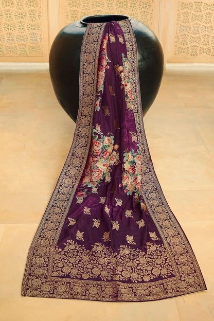 Grey and Purple Georgette Casual Straight Suit