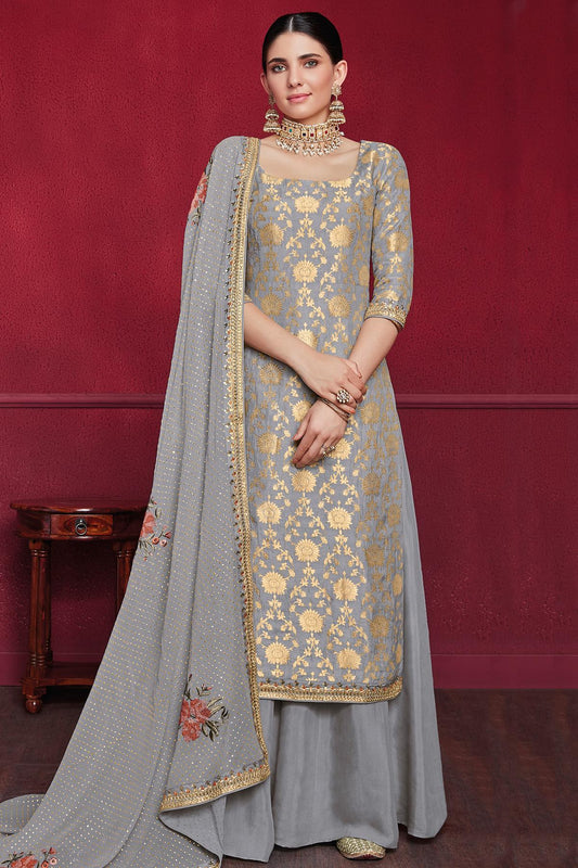 Grey Designer Dola Silk Palazzo Suit