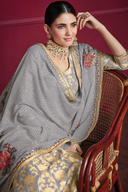 Grey Designer Dola Silk Palazzo Suit