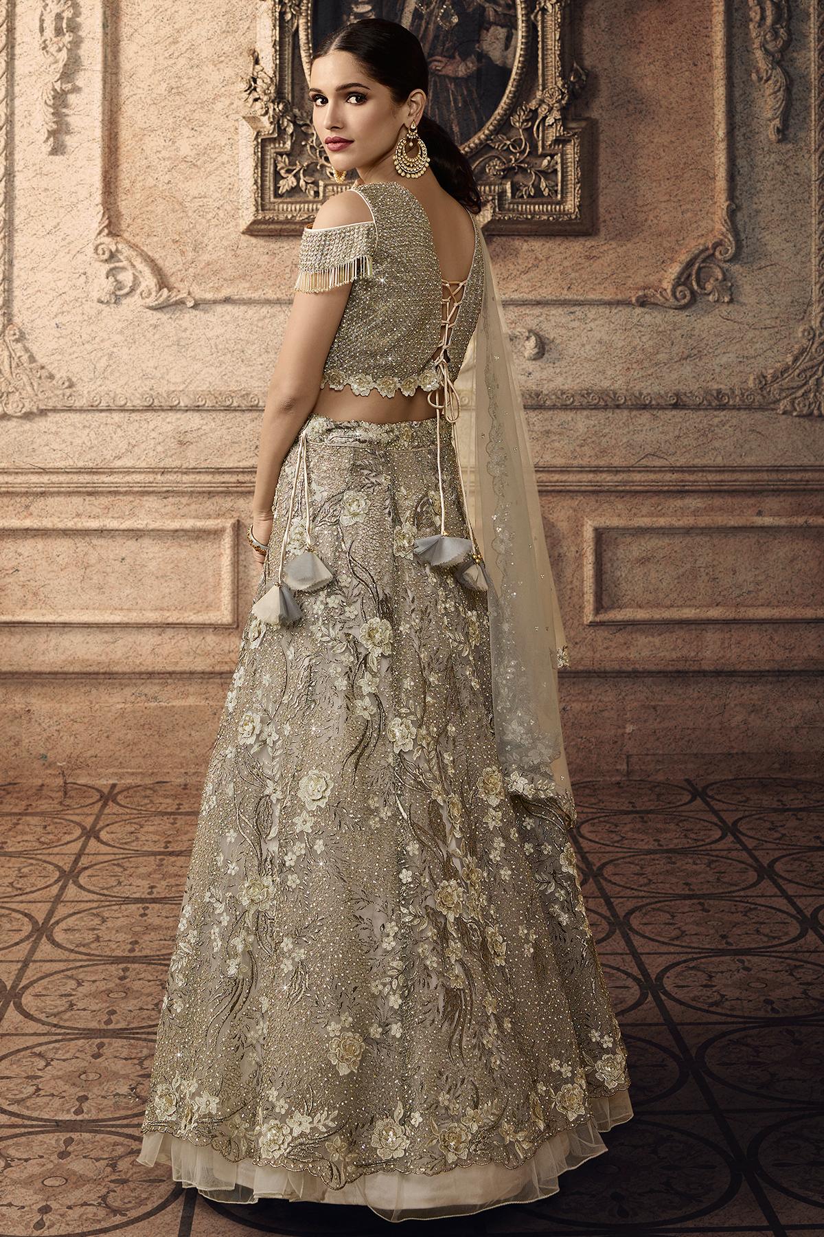 Grey Designer Net Lehenga Choli Set
