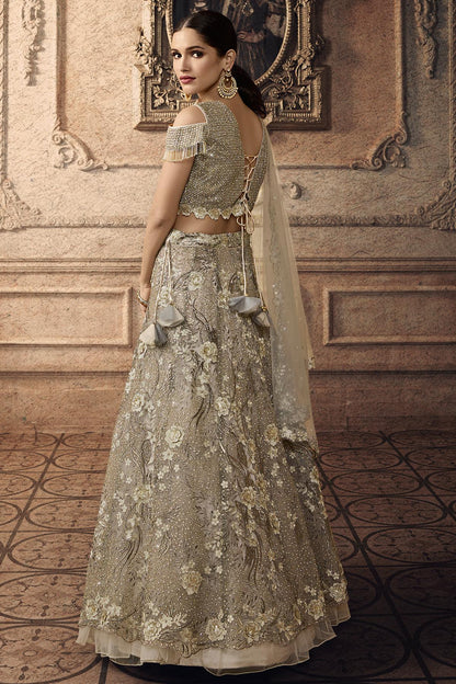 Grey Designer Net Lehenga Choli Set
