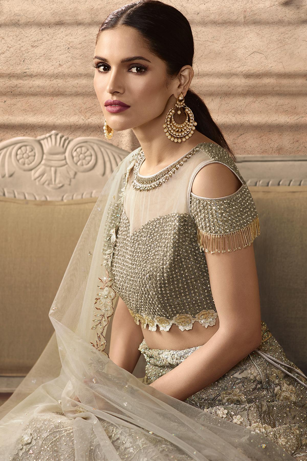 Grey Designer Net Lehenga Choli Set