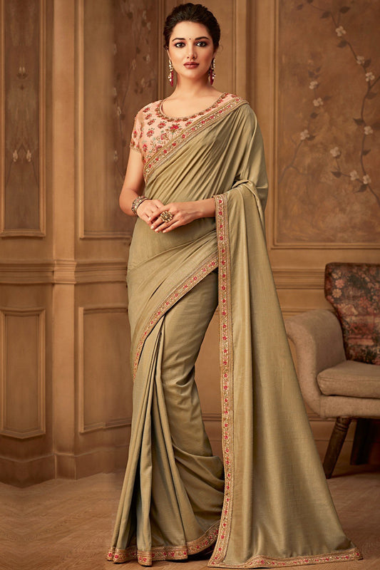 Grey Designer Party Wear Silk Sari