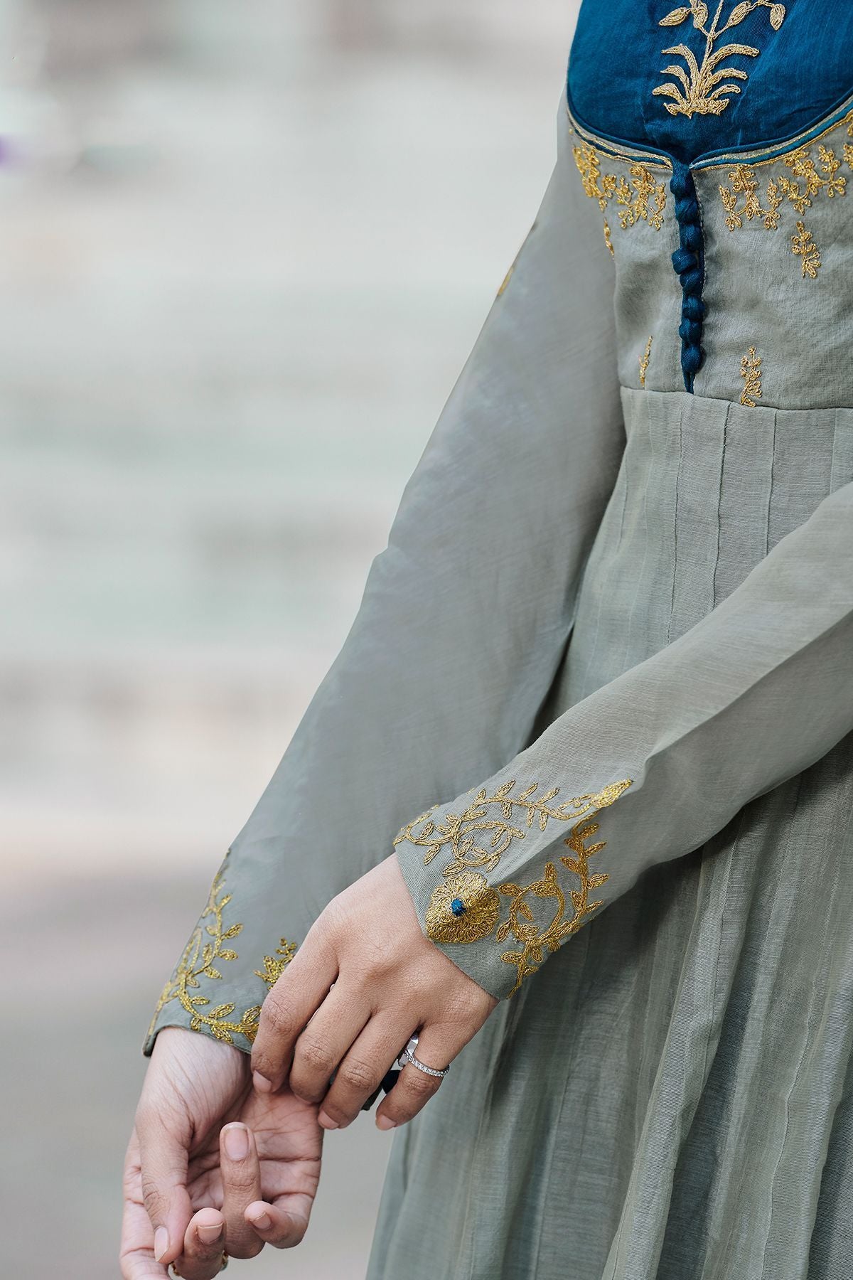 Grey Embroidered Designer Silk Gown