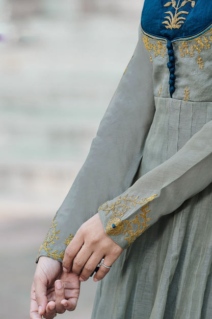 Grey Embroidered Designer Silk Gown
