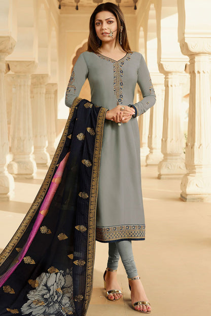Grey Georgette Casual Straight Suit
