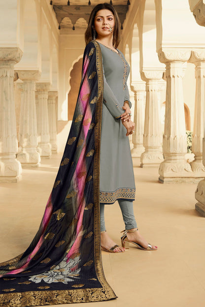 Grey Georgette Casual Straight Suit