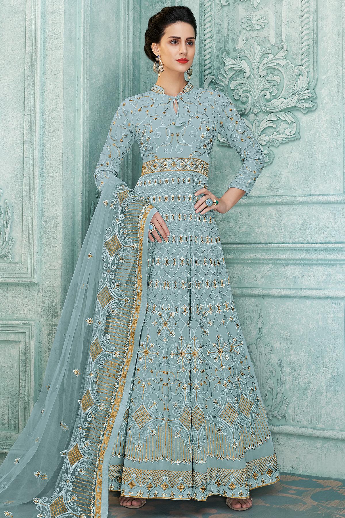 Grey Georgette Designer Anarkali Suit