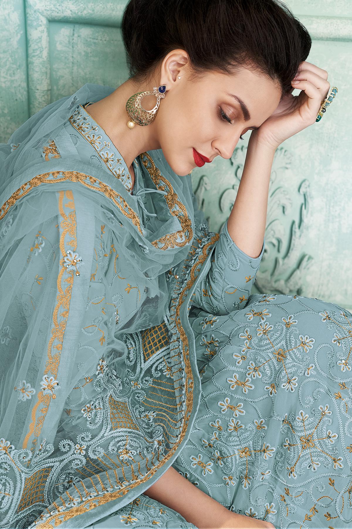 Grey Georgette Designer Anarkali Suit