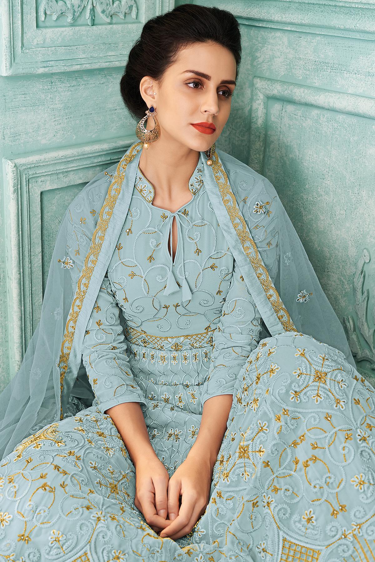 Grey Georgette Designer Anarkali Suit