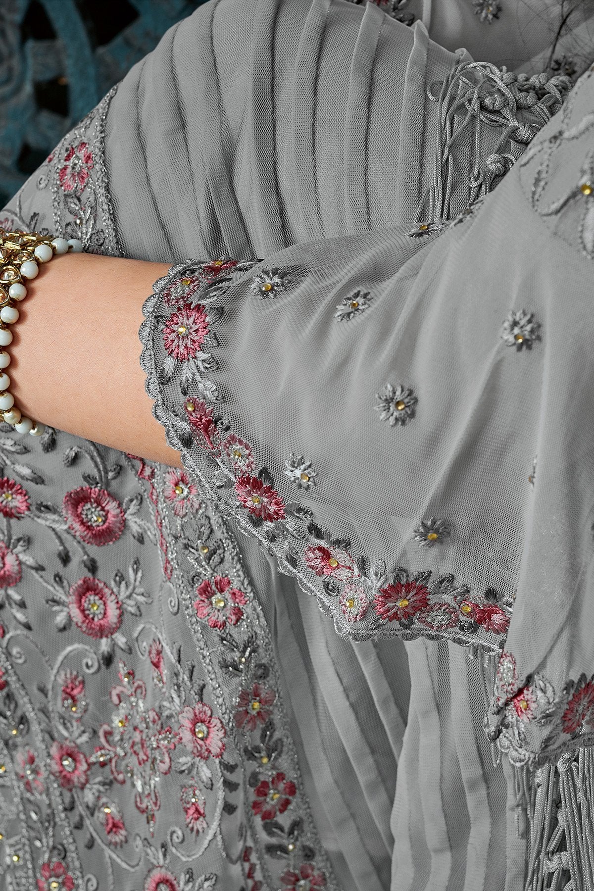 Grey Georgette Embroidered Straight Suit
