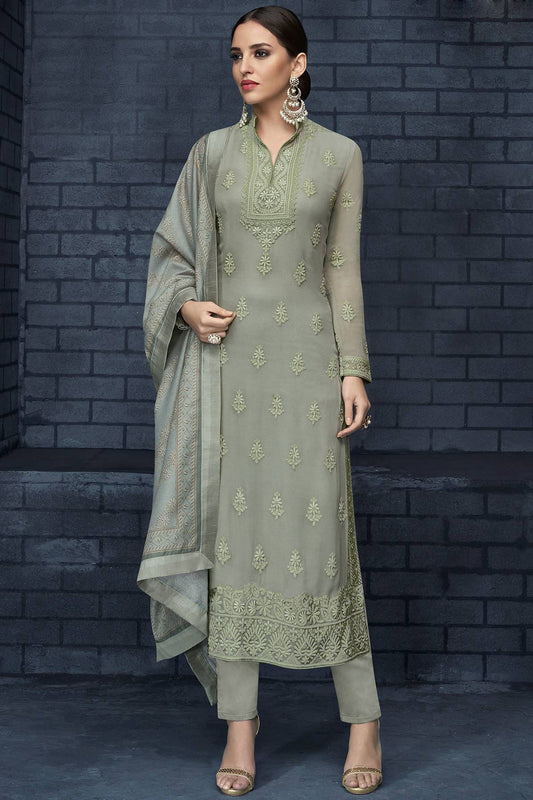 Grey Georgette Lakhnavi Straight Suit