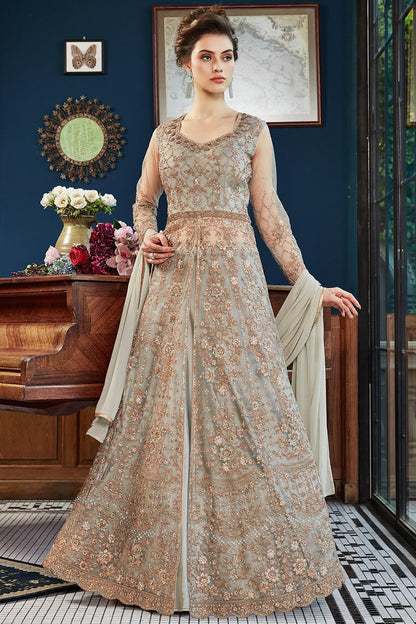 Grey Net Designer Anarkali Suit