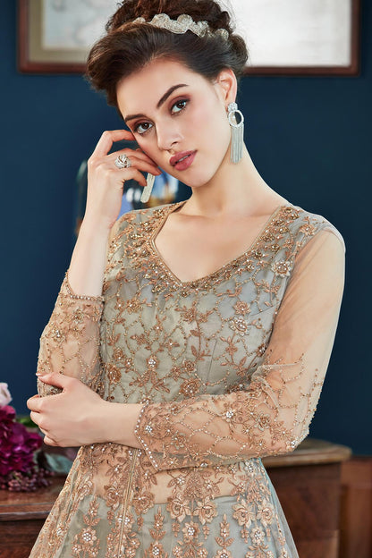 Grey Net Designer Anarkali Suit