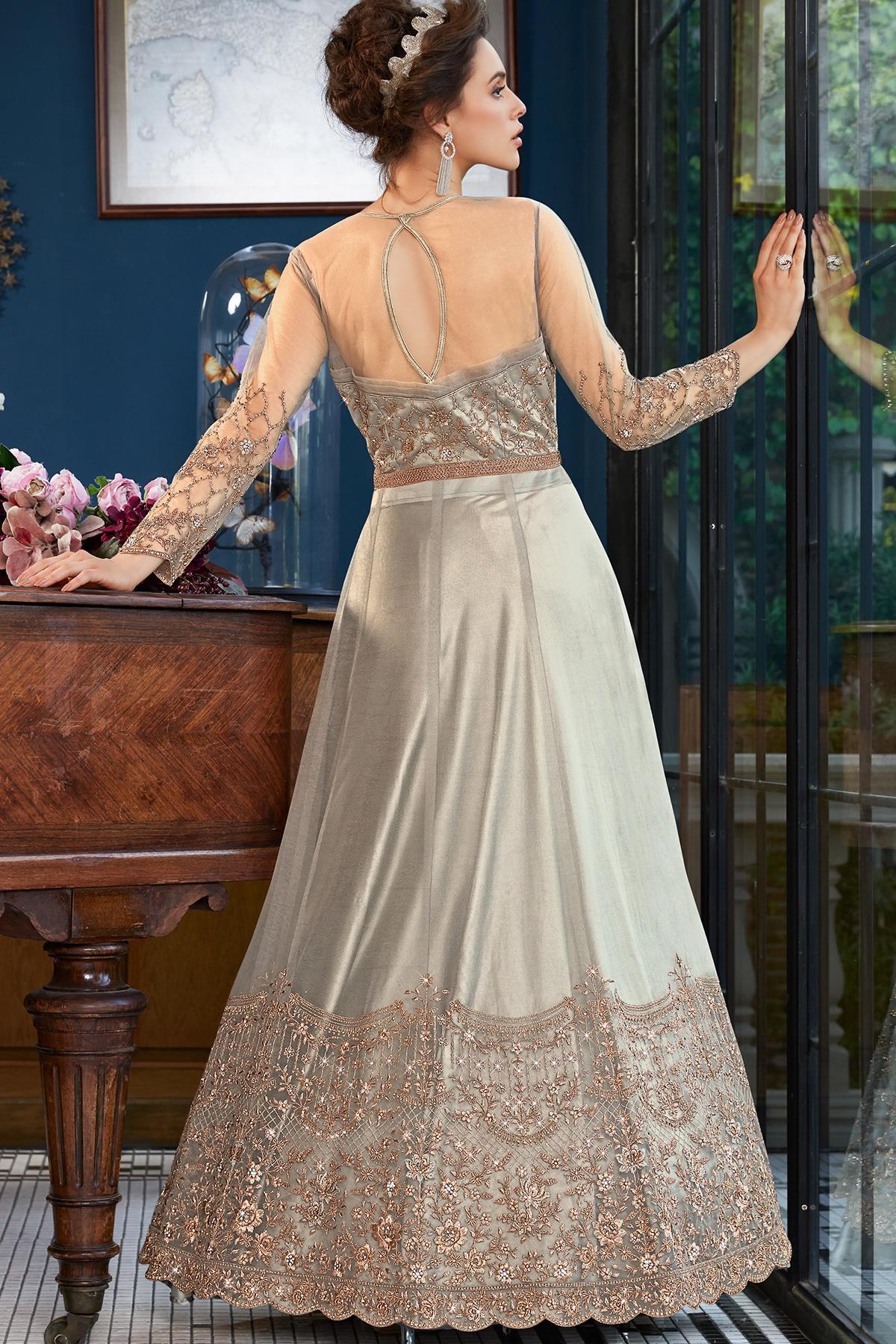 Grey Net Designer Anarkali Suit