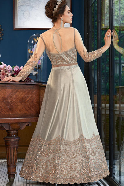 Grey Net Designer Anarkali Suit