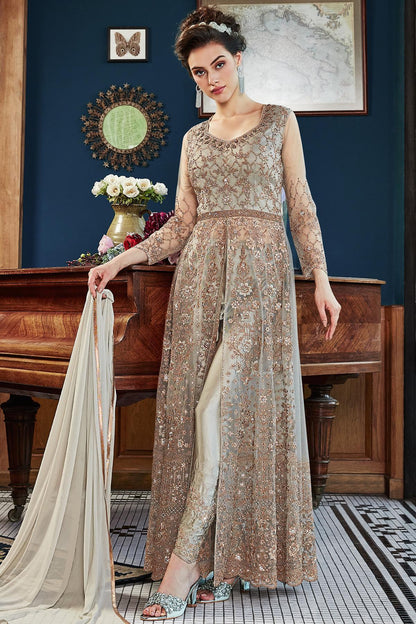 Grey Net Designer Anarkali Suit