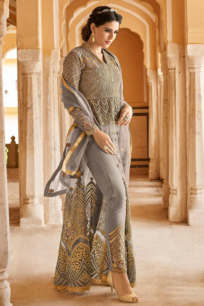 Grey Net Party Wear Anarkali Suit