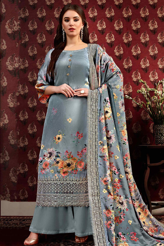 Grey Printed Casual Straight Cut Suit