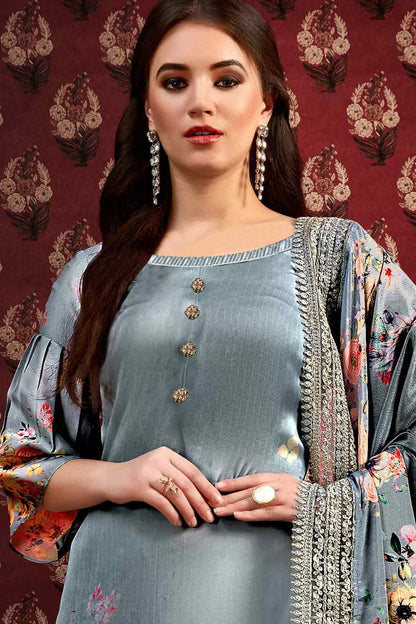 Grey Printed Casual Straight Cut Suit