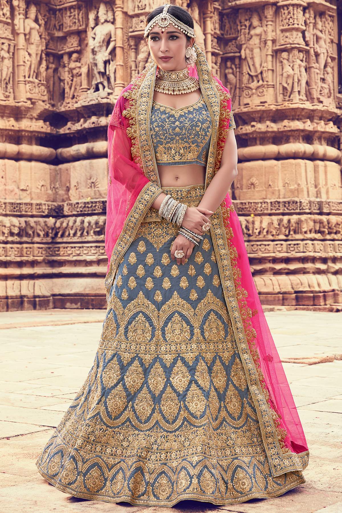 Grey Velvet Bridal Lehenga Choli