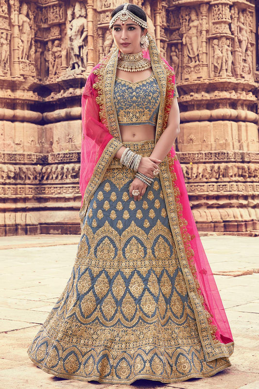Grey Velvet Bridal Lehenga Choli
