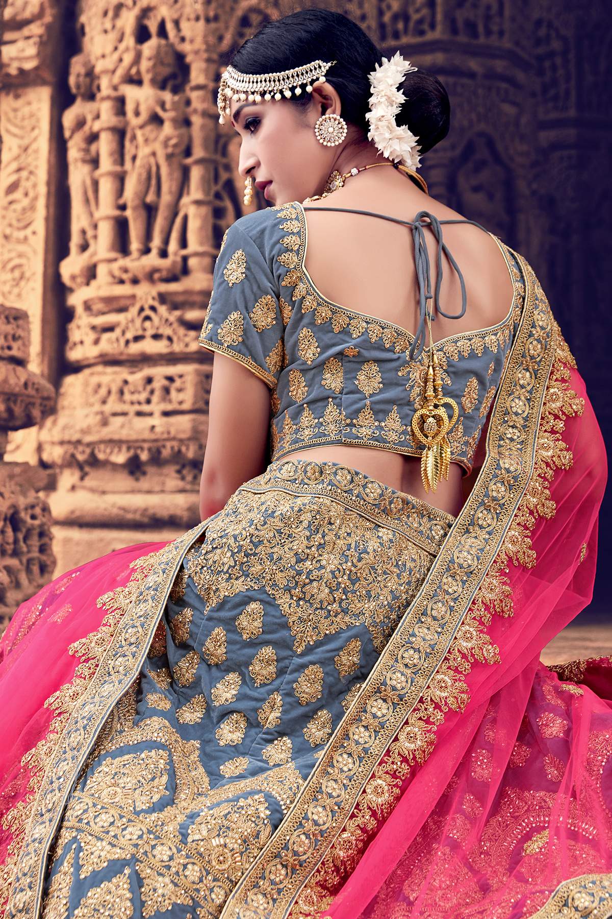 Grey Velvet Bridal Lehenga Choli