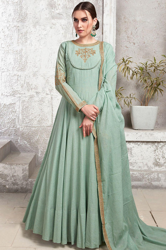 Greyish Blue Designer Cotton Maslin Gown